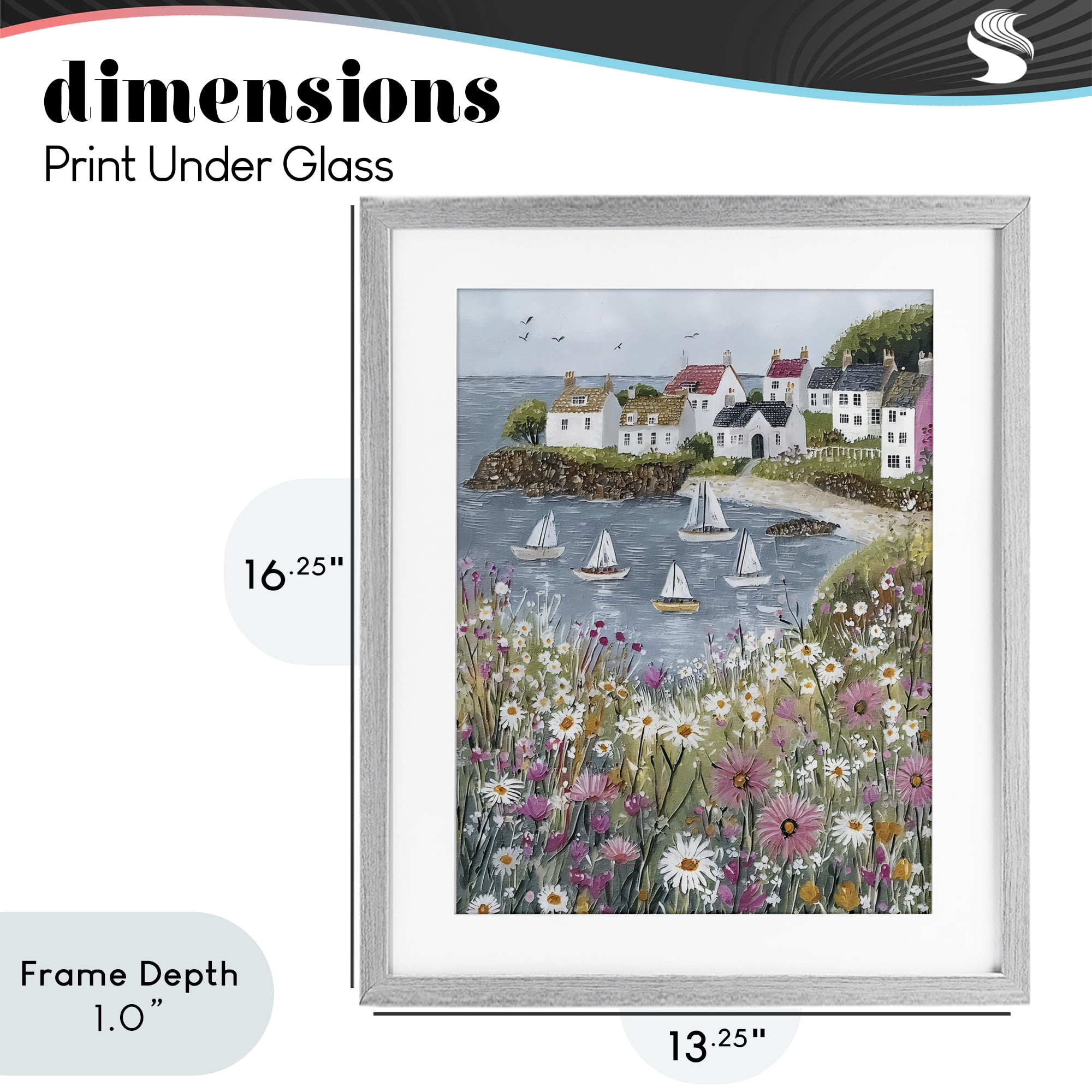 Stupell Industries Seaside Sailboats in Village Bay Gray Framed Print Under Glass, design by Riley B