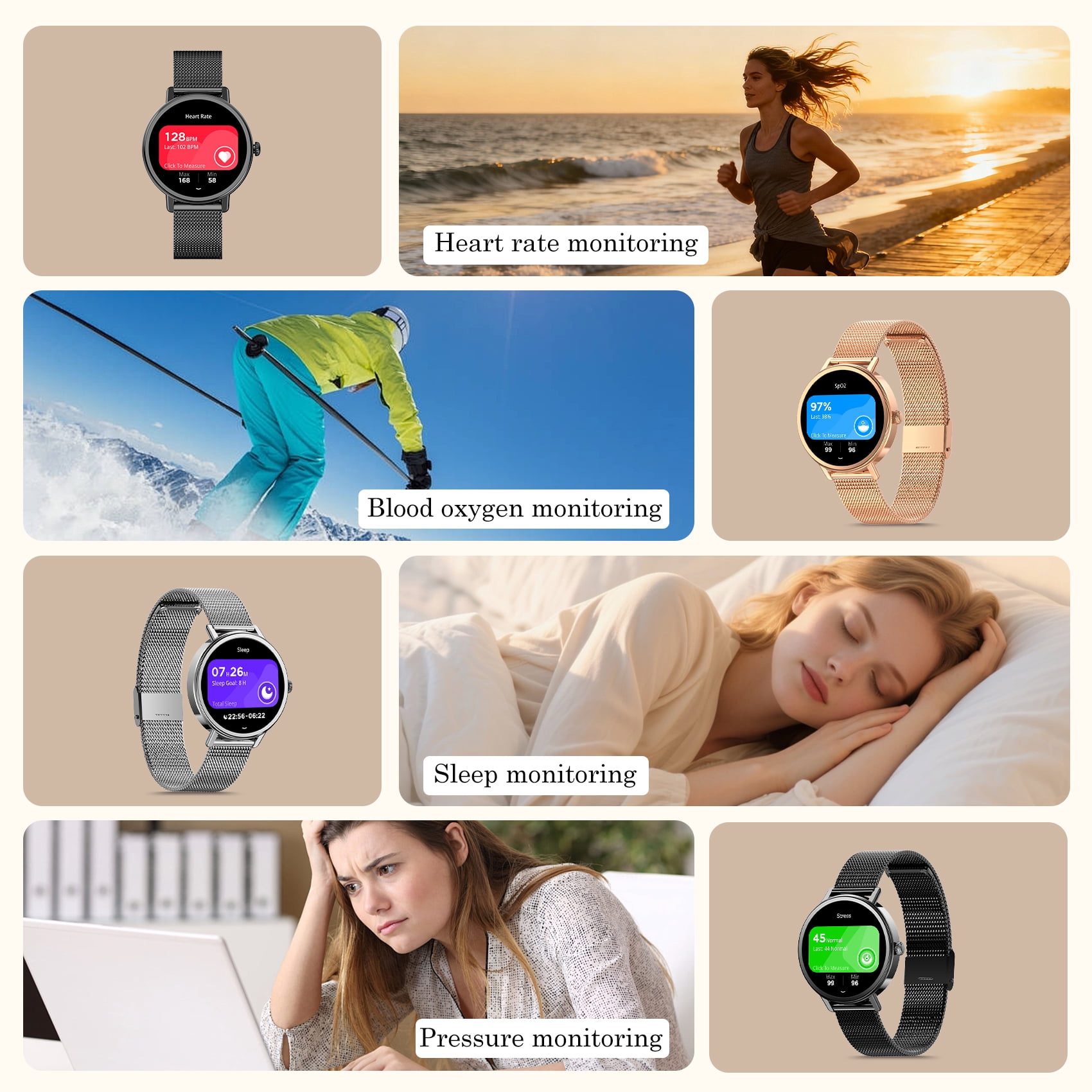 LUOMATE Smart Watch for Women Men, 1.85" Touchscreen with Bluetooth Calling, 100+ Sports Modes, IP68 Waterproof, Message Notifications, Includes 2 Bands, Compatible with iPhone & Android (Sliver)
