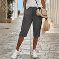 thumbnail image 2 of WERYOUNG High Waist Casual Knee Length Pants For Womens Elastic Waistband Loose Fit Summer Trousers With Pockets Comfortable Bottoms XL, 2 of 5