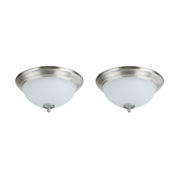 Aspen Creative 63017-12 LED Dimmable Flush Mount Ceiling Light Fixture, Transitional Design in Satin Nickel Finish, Frosted Glass Diffuser, 11" Diameter, 2 Pack