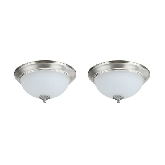 Aspen Creative 63017-12 LED Dimmable Flush Mount Ceiling Light Fixture, Transitional Design in Satin Nickel Finish, Frosted Glass Diffuser, 11" Diameter, 2 Pack