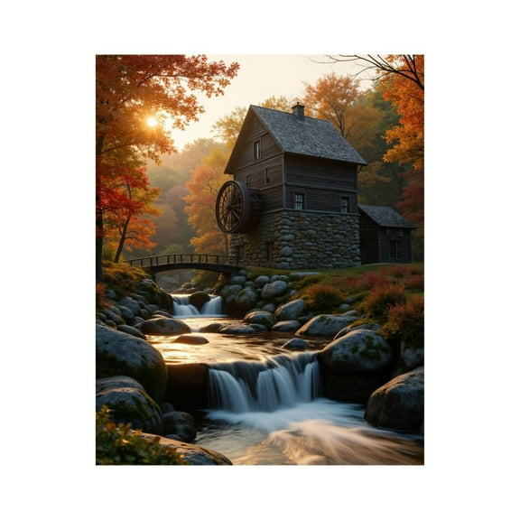 Paint by Numbers Kit for Adults, Old Mill Autumn Waterfall Scene Paint by Numbers, Easy Paint by Numbers Kit for Adults Beginner, DIY Adult Paint by Number Kits on Canvas, 12x16in Home Decor