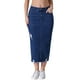 thumbnail image 1 of Falda de mezclilla midi ajustada para mujer, de tiro alto, con rotos y dobladillo sin terminar, estilo casual, color azul, 1 of 6