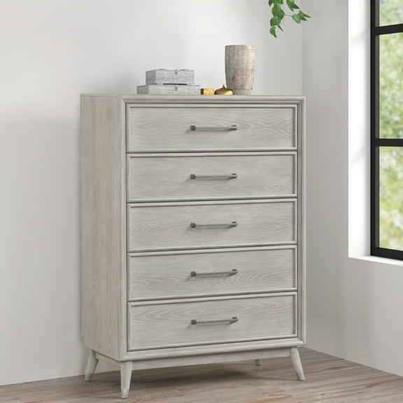 Roundhill Furniture Seluna 5-Drawer Bedroom Chest, Gray Oak Finish