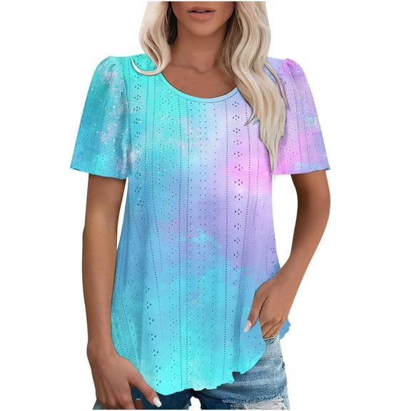 Odbmxy T-Shirt for Women Summer Short Sleeve Women Plus Size Tops Relaxed Fit Vacation Soft Tie-Dye Casual Fancy Tops,XXL