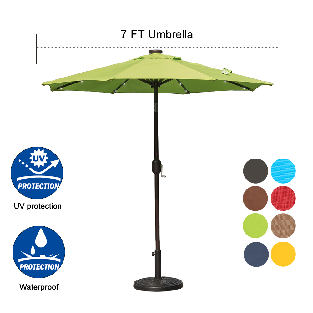 Sundale Outdoor 7 Ft Solar Powered 24 Led Lighted Patio Umbrella Table Market Umbrella With Crank And Push Button Tilt For Garden Deck Backyard Pool 8 Steel Ribs Polyester Canopy Apple Green