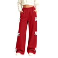 thumbnail image 2 of HAOTAGS Girls Wide Leg Sweatpants, Lace Trim Bow Casual Pants with Pockets, 2 of 7