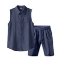 thumbnail image 6 of Makaor Linen Sets for Men 2 Piece Summer Loose Lounge Set Big and Tall Solid Color Matching Sets Vacation Outfits Sleeveless Button down Shirts Drawstring Shorts Trendy Travel Clothes, 6 of 8