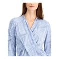 thumbnail image 3 of ALFANI Womens Light Blue Printed Long Sleeve V Neck Wear To Work Blouse S, 3 of 4