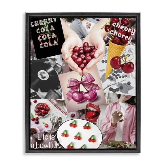 Stupell Industries Contemporary Retro Cherry Mood Board Black Floating Frame Canvas Art, 17 x 21, by Grotto Studios