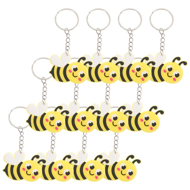 OULII 12Pcs Bee Keyring Novelty Bee Shape Keychain with Durable Metal and Plastic Materials