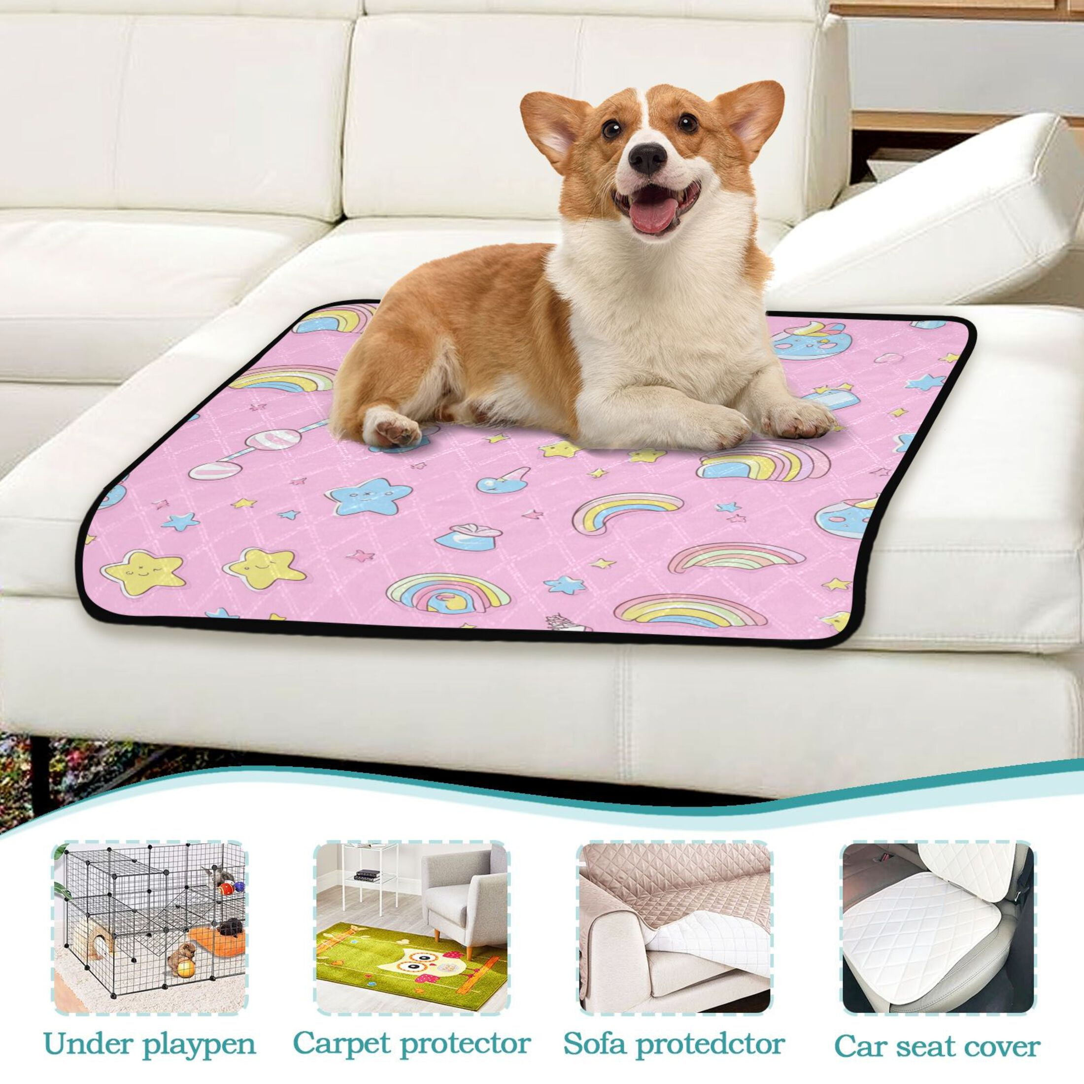 Qxltty A Pattern Of Kawaii Candy and Stars Cat litter Pads Pet Set of 2 Diaper Mats Center Anti-leakage Layer Absorbent Soft and Comfortable