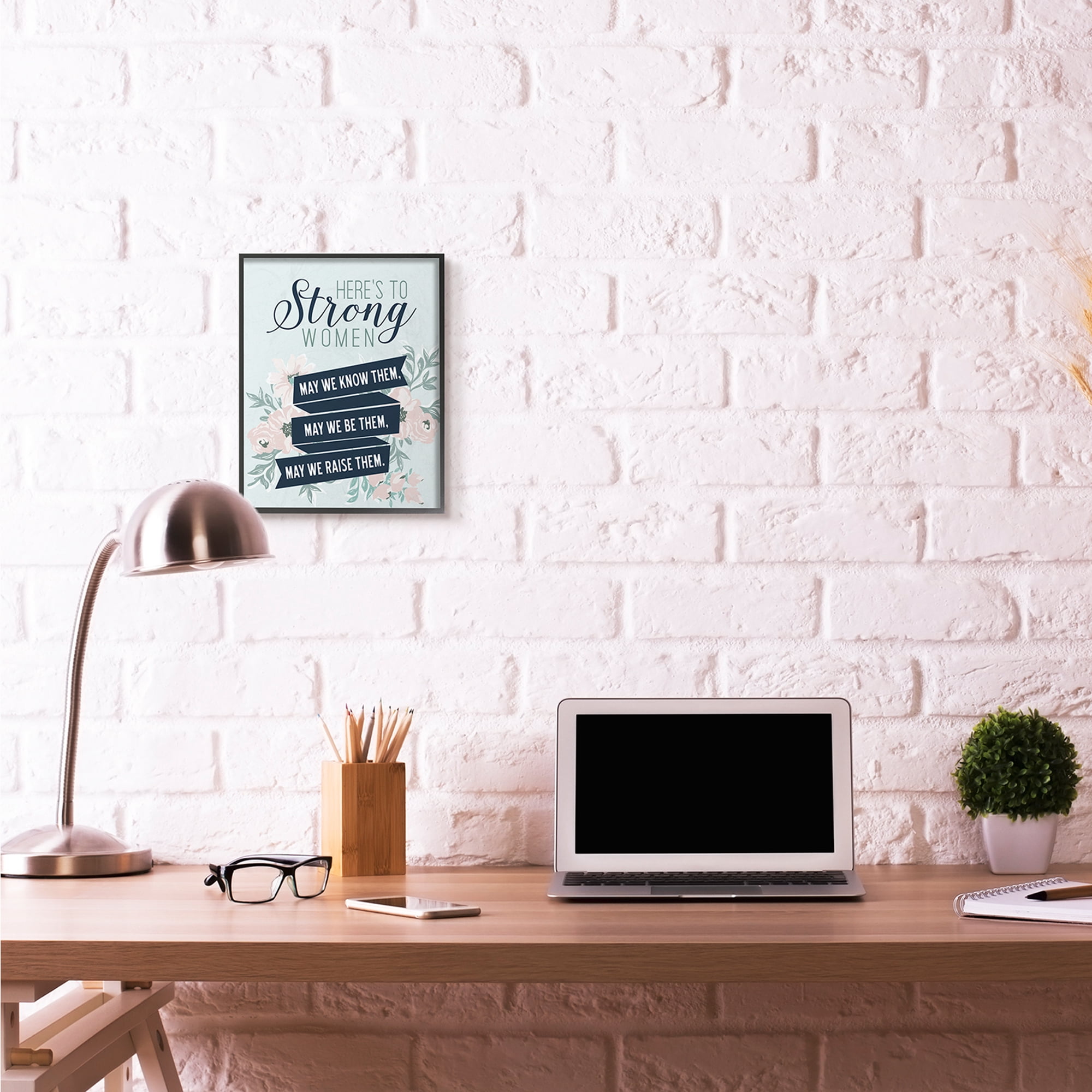 Stupell Industries Strong Women Inspirational Flower Word Design Graphic Art Black Framed Art Print Wall Art, 11x14, by Gigi Louise