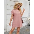 thumbnail image 4 of Women's Round Neck Short Sleeve Mini Dress 65% Rayon 30% Polyester 5% Spandex Lightweight Daytime Wear Daily Wear, 4 of 17