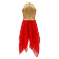 thumbnail image 2 of YIZYIF Girls Halter Metallic Praise Dance Overlay Dress Chiffon Patchwork Sleeveless Lyrical Dance Wear A Red 6, 2 of 7