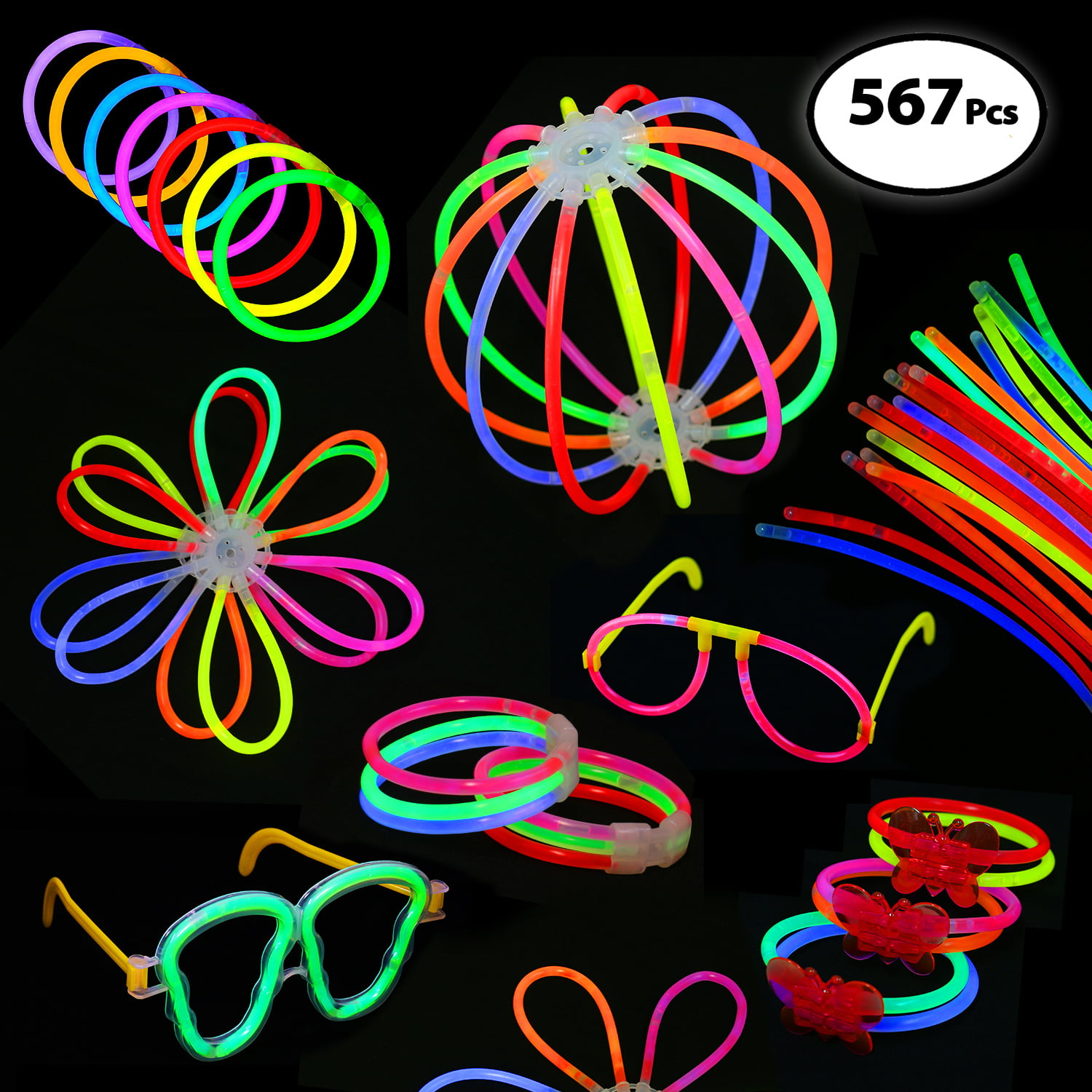 NEW 15 GLOW STICKS WITH CONNECTERS BRACELETS NECKLACES