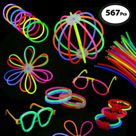 Pack of 567 Glowing Sticks, 250 Glow Sticks + 250 Connectors + 67 Connectors for Flower Balls and more - Party Favors for Kids/Adults