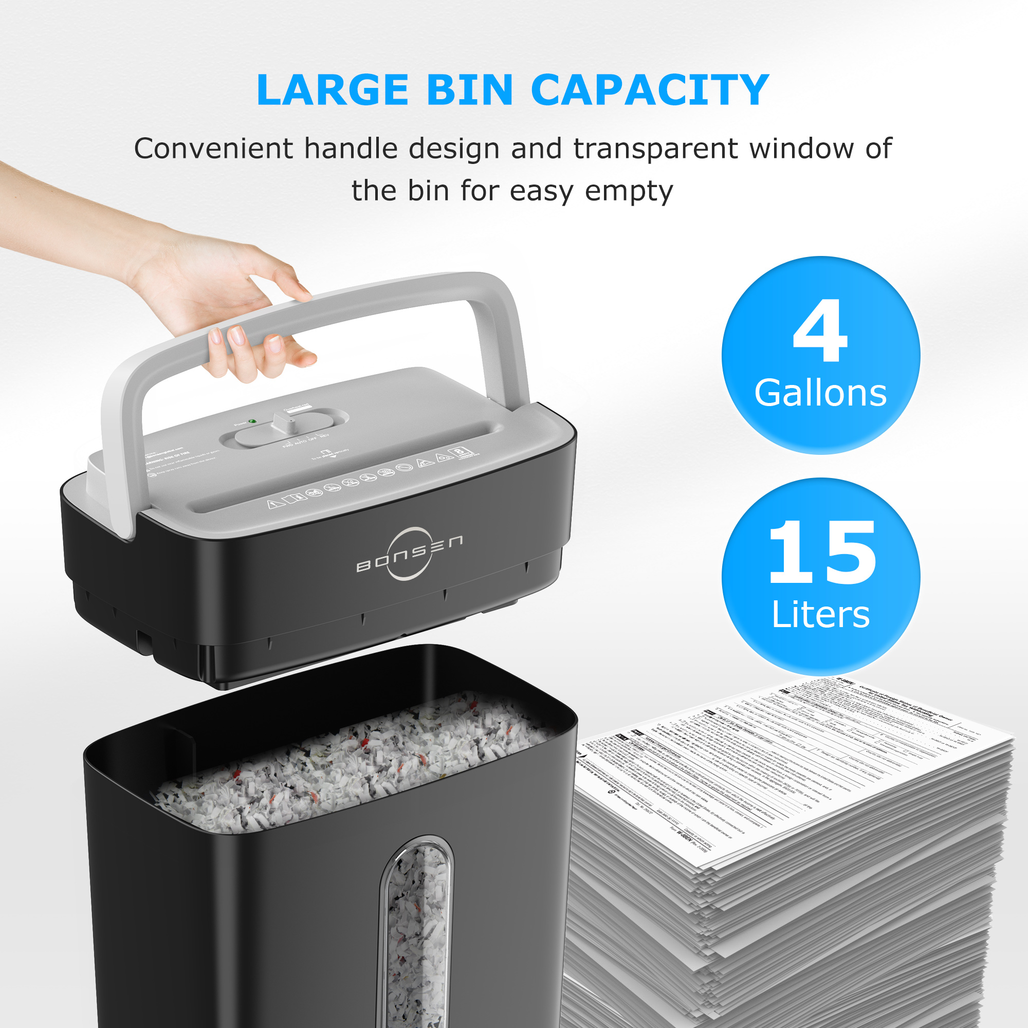 BONSEN 8-Sheet Cross-Cut Paper Shredder with 4 Gallon Bin photo 2
