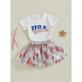 thumbnail image 4 of BemeyourBBs Kids Toddler Baby Girl 4th of July Outfits Summer Clothes Patriot Fourth of July Independence Day Clothes Letter Print Short Sleeve T Shirt Tops Elastic Waist Tulle Tutu Skirts Set, 4 of 9
