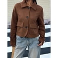 thumbnail image 4 of Womens Faux Suede Leather Jackets Casual Cropped Coats Vintage Button Down Shackets Brown XL, 4 of 7
