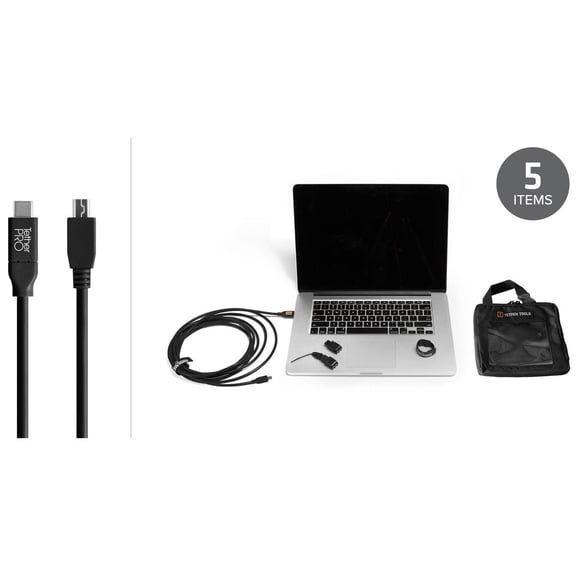Tether Tools Starter Tethering Kit with 15' USB-C to 2.0 Mini-B 5-Pin Cable, Black