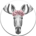 thumbnail image 1 of Design Art Moose with Floral Head Wreath' Ultra Glossy Moose Metal Circle Wall Art, 1 of 1