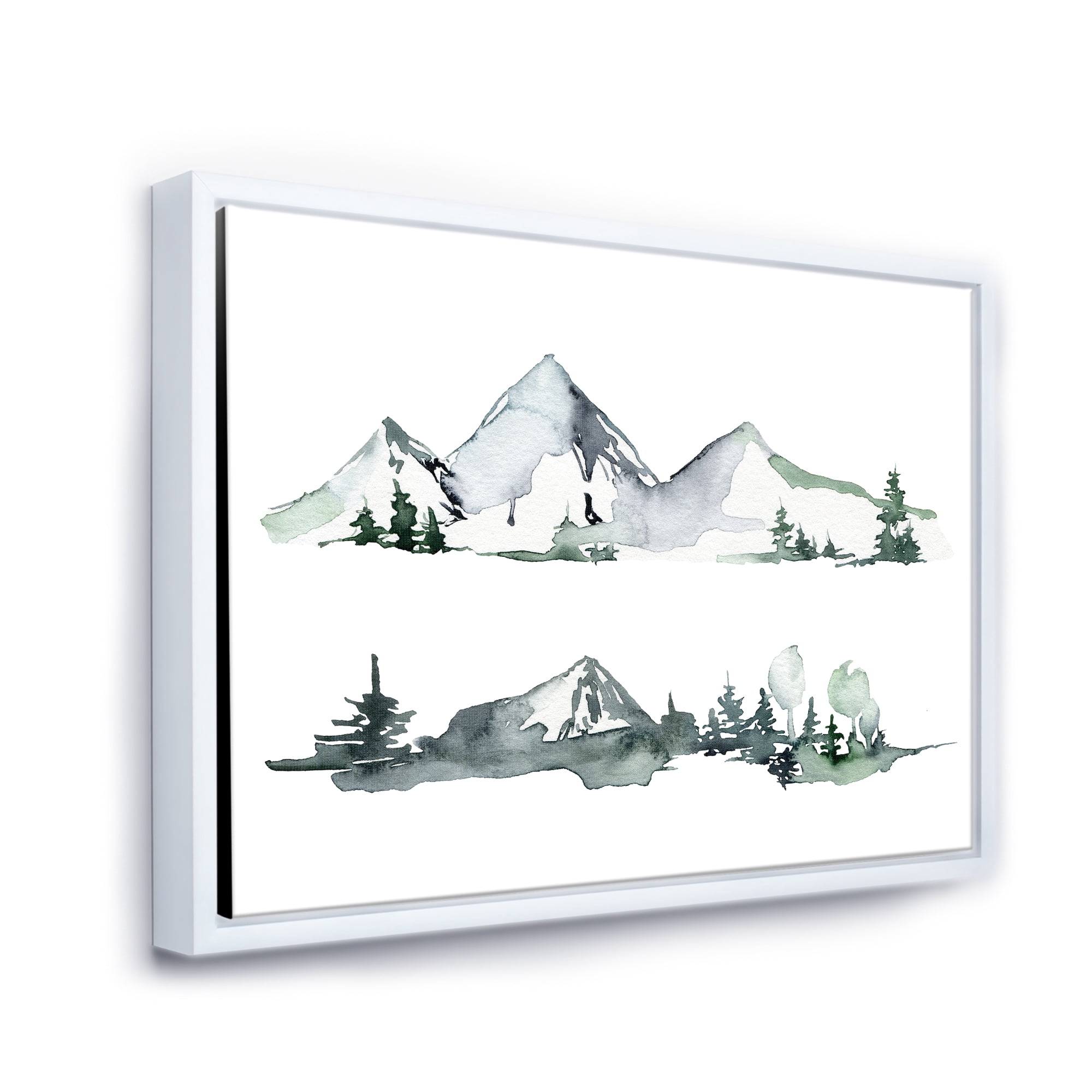 Designart 'Trees With Winter Dark Blue Mountain Landscape II' Modern Framed Canvas Wall Art Print