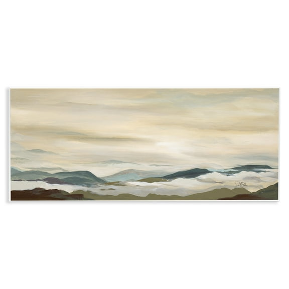 Stupell Industries Solemn Mountains Peeking Landscape Painting Unframed Art Print Wall Art, 17 x 7