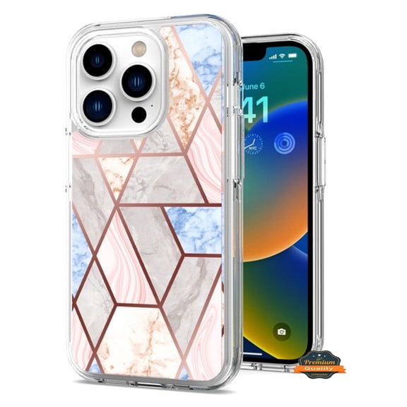 For Apple iPhone 14 Plus (6.7") Stylish Hybrid Fashion Marble Trendy Design Hard Back PC Shockproof TPU Protective Phone Case Cover by Xpression - Marble Pink