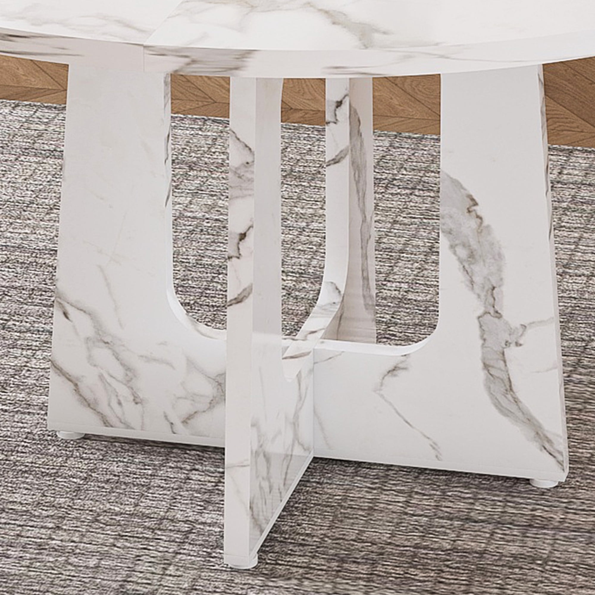 Miniyam 47" Round Dining Table for 4-6 People, Modern Pedestal Base White Marble Look MDF Dining Room Table for Kitchen, Apartment