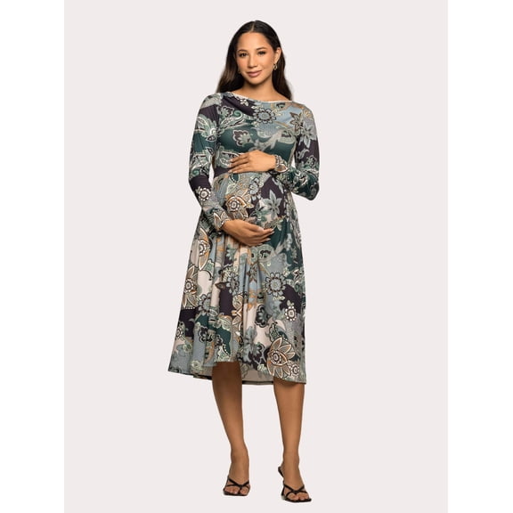 Maternity Paisley Fit N Flare Pocket Midi Dress