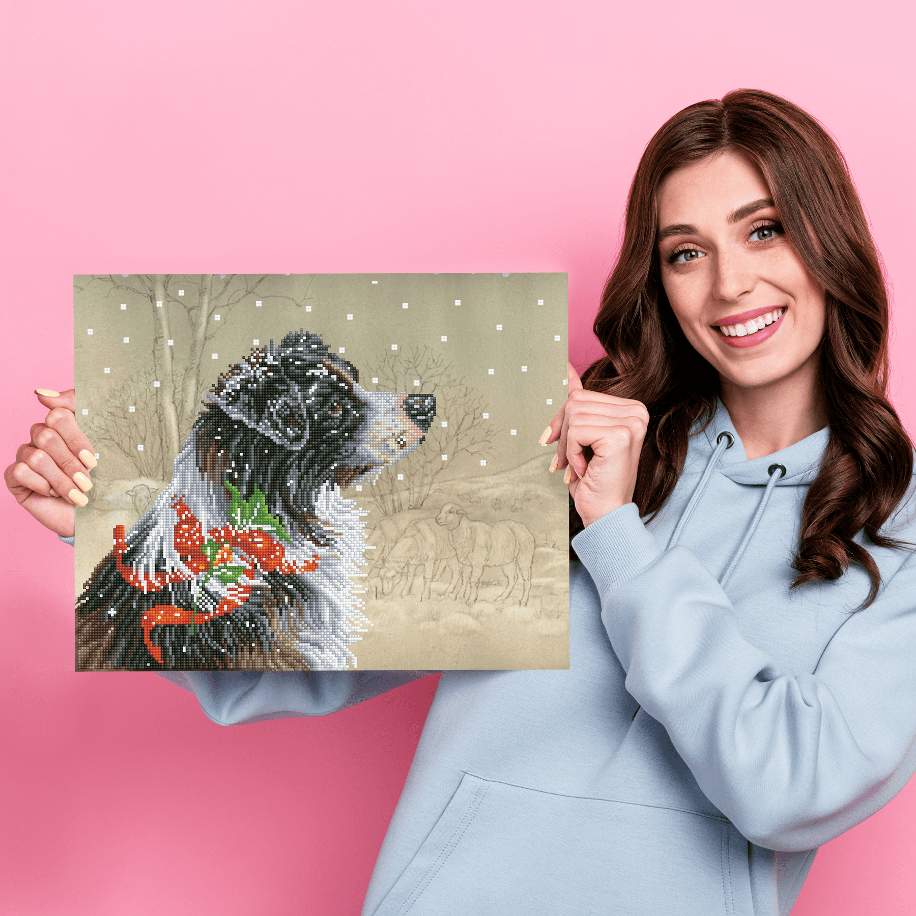 Diamond Dotz Christmas Collie Diamond Painting Kits for Adults - Diamond Art Kits a Relaxing Creative Craft Kit with Dotz Gems 19x16