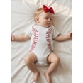 thumbnail image 3 of BemeyourBBs Newborn Baby Baby Girls Baseball Outfits Cute Summer Romper Clothes Short Sleeve Round Neck Baseball Themed Embroidery Bodysuit and Headband Set, 3 of 9