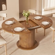 Extendable Round Dining Table, Oval Kitchen Table with Adjustable Design, Farmhouse Dining Table for Living Room, Party
