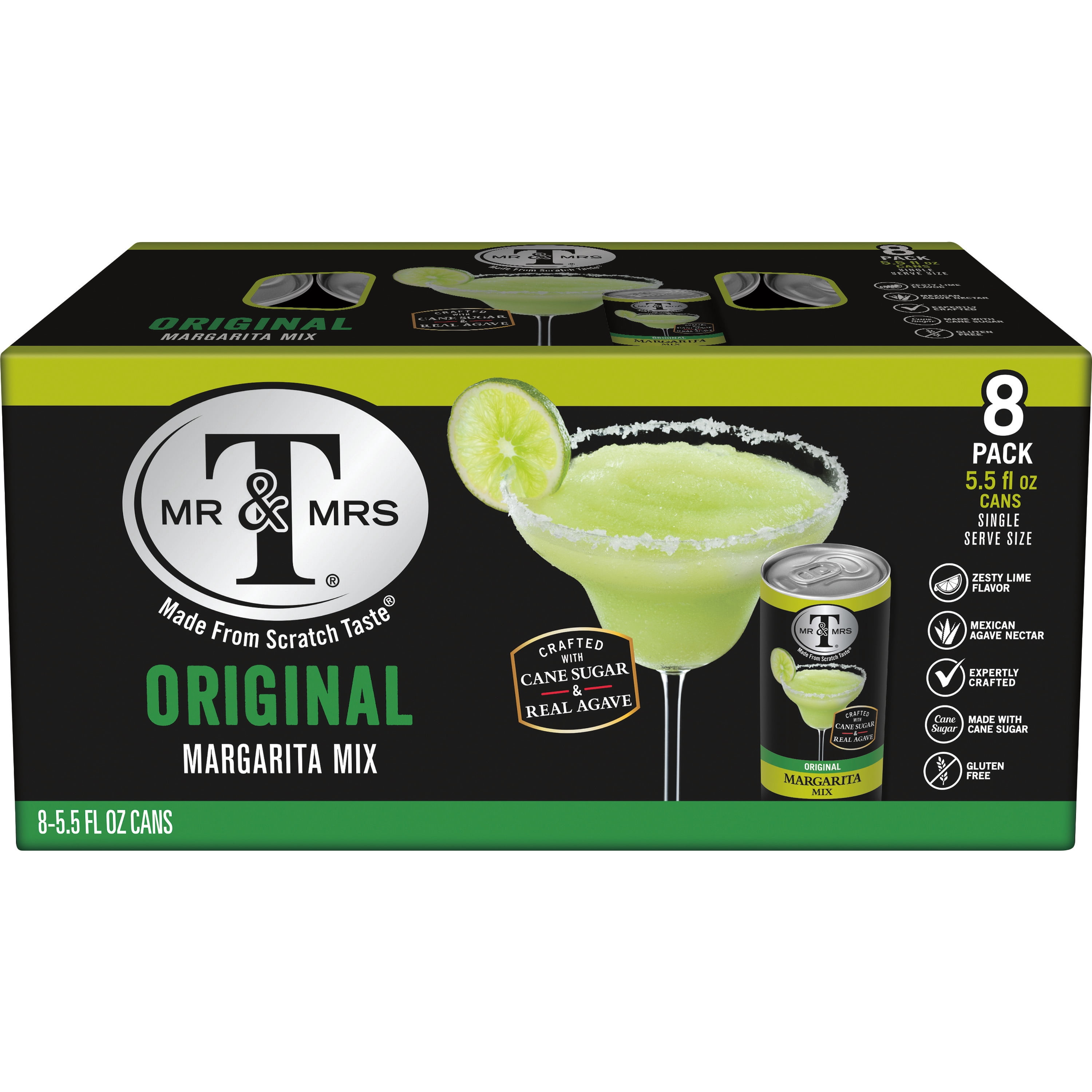 Mr & Mrs T Cane Sugar Margarita Mix, 5.5 fl oz, 8 Pack Cans