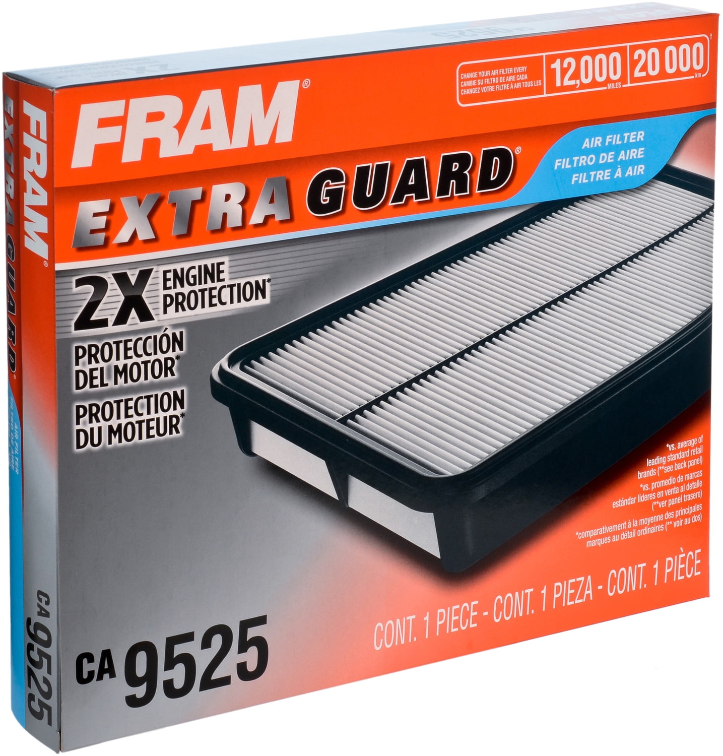 FRAM Extra Guard Air Filter, CA9525, 12K miles, Engine Protection, for Select Vehicle
