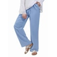 thumbnail image 4 of Women'S Cotton Linen Drawstring High Waisted Pants Casual Loose Fit Wide Leg Trousers Light Blue L, 4 of 7