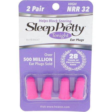 HEAROS Sleep Pretty in Pink Foam Ear Plugs, Noise Reducing Ear Plugs for Restful Sleep, 2 pairs