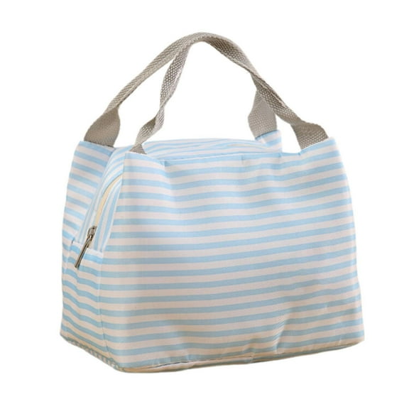 SJYYTT Blue and White Stripes Lunch Bag Women,Cooler Tote Bag Insulated Lunch Bento Box Bag, Canvas Portable Tote Thermal Bag for Adult Women and Men for Work Portable Stripe Bag Picnic Thermal Case