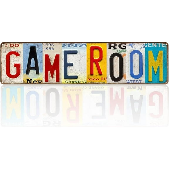 Game Room Sign Vintage Decor Basement Wall Signs Gameroom Decorations Ideas Games Retro Gamer Wall Art Gaming Retro Gift Accessories 16 x 4in