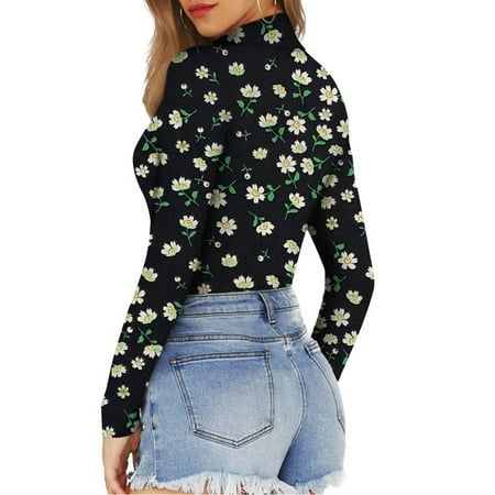 

Xinqinghao Plus Size Romper Women s Printing Fashion Turtle Neck Tops Long Sleeve Bodysuit Jumpsuit Jumpsuit For Women Green XL