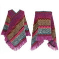 thumbnail image 2 of SWSMCLT Women's Boho Poncho Sweater Zig Zag Knit Winter Fall Hippie Soft Convertible Tassel Fringe Crochet Shawl Asymmetrical Cape Pullover Adult Mexican Aztec Poncho Wrap Rose One Size, 2 of 2