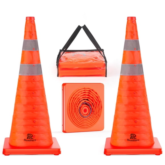 Conos de seguridad vial RoadHero de 28 cm con cuello reflectante, paquete de 2
