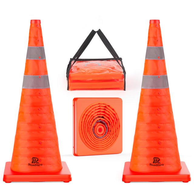 Conos de seguridad vial RoadHero de 28 cm con cuello reflectante, paquete de 2