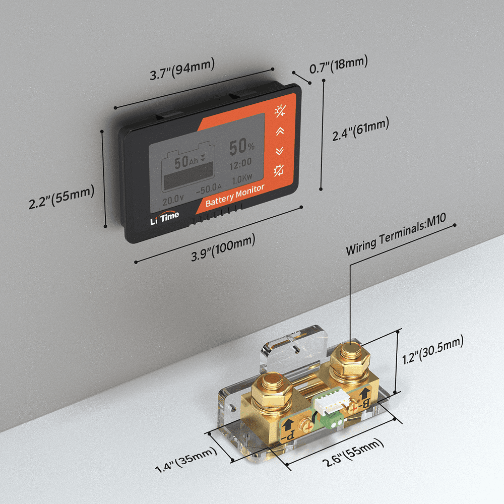 GWL/MODULAR LiFePO4 Battery Monitor/Energy Meter + Shunt 350A, 8V-120V