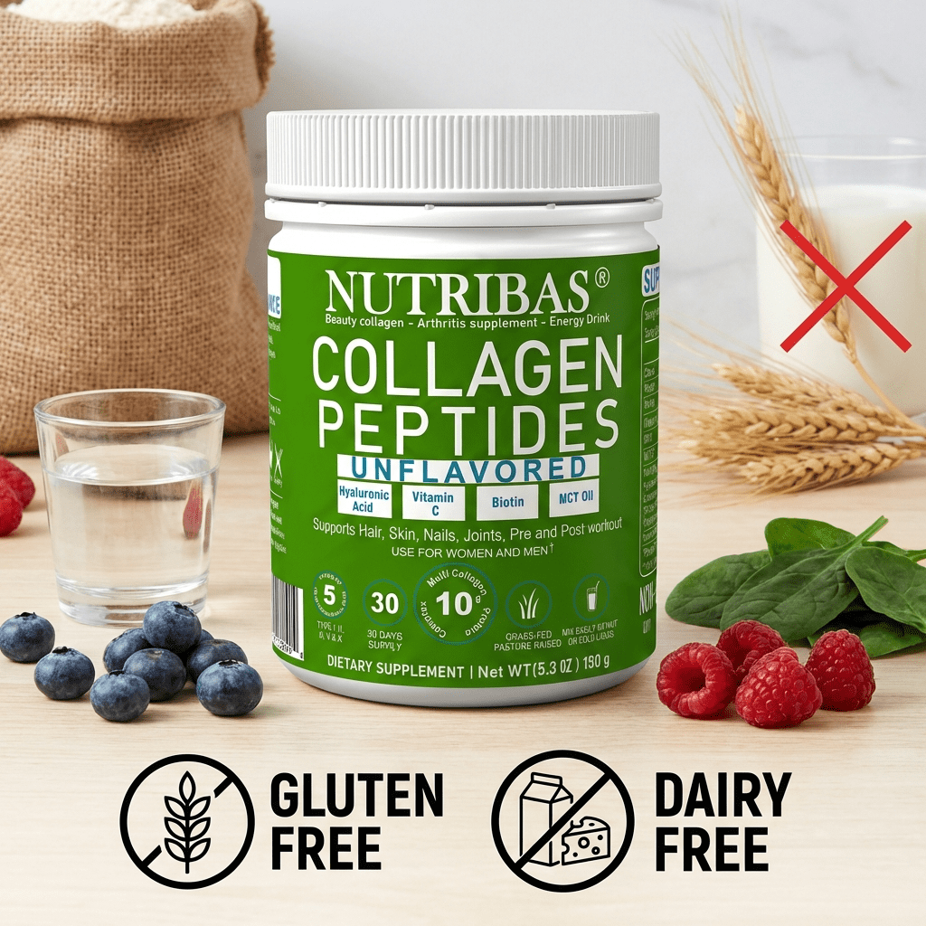 Nutribas Protein Multi Collagen Peptides Powder Supplement for Whole Body Support, Coffee Creamer with MCT & Vitamin C, Unflavored, 5.3 oz