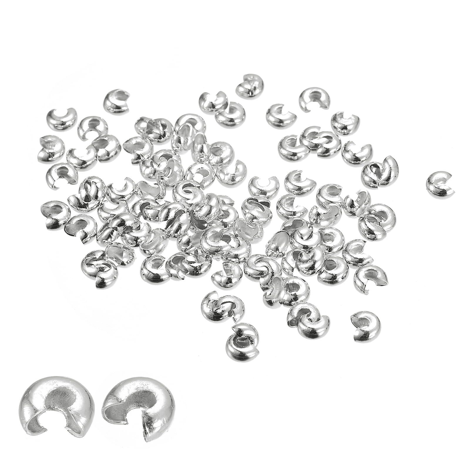 Uxcell 200Pack 6.5mm Crimp Beads Covers Round Open Beads End Tips for