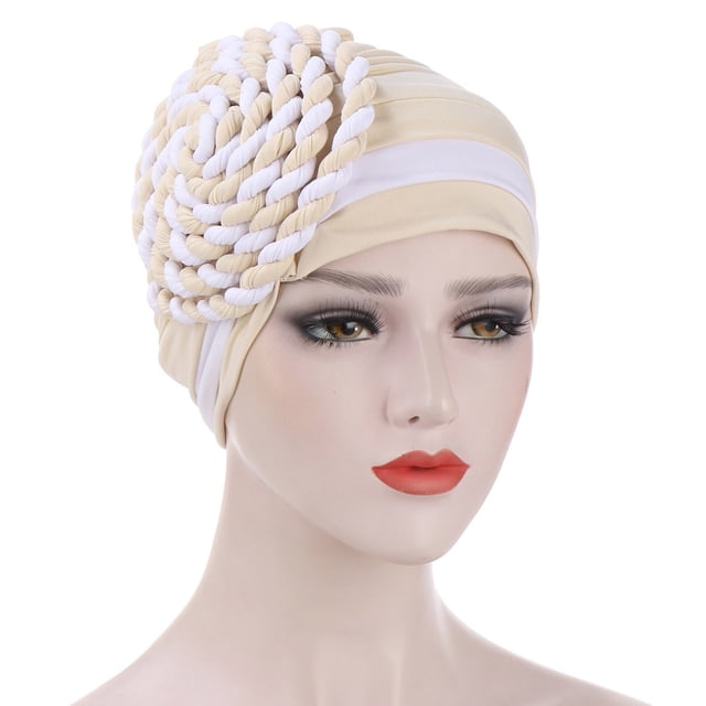KIHOUT Tuques Chapeaux Femmes Inde Chapeau Patchwork Tressé Musulman à Volants Bonnet de Chimiothérapie Tuque Enveloppe Casquette
