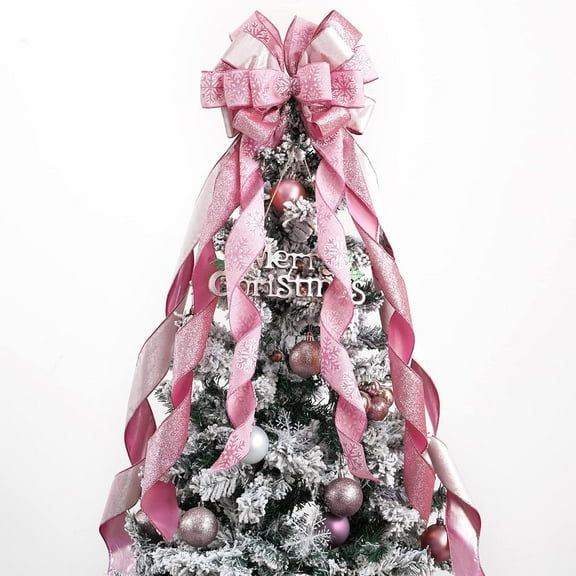 EP Pink Glitter Christmas Tree Topper - 12" Wide Velvet Bow for Christmas Tree (1 Pack)