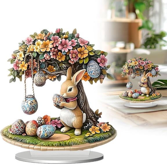 JoyMart Easter Decorations for The Home Farmhouse Colorful Bunny with Egg 2D Acrylic Easter Table Decor Happy Spring Decoration for indoor Home Easter Tabletop Decoration Easter for Kids